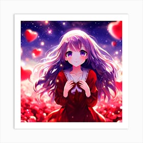 Anime Girl With Hearts 1 Art Print