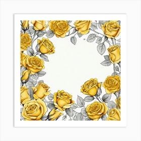 Yellow Roses On Edges As Frame With Empty Space In Centre Ultra Hd Realistic Vivid Colors Highly (2) Art Print