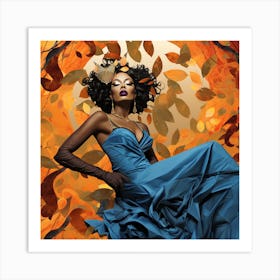 Beautiful African Woman In Autumn Art Print