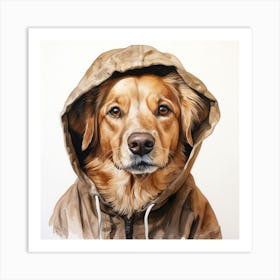 Watercolour Cartoon Dog In A Hoodie 2 Art Print