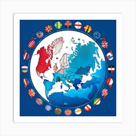 A Digitally Rendered Image Featuring A Circle Encompassing The Continent Of Europe With Each Europe (6) Art Print