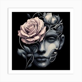 Roses On A Woman'S Face Art Print