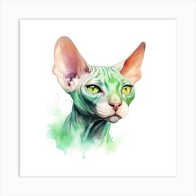 Don Sphynx Green Eyed Cat Portrait 3 Art Print