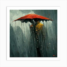 Walking on heavy rain Art Print