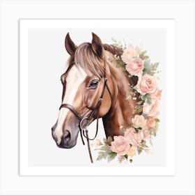 Horse Head With Roses Art Print