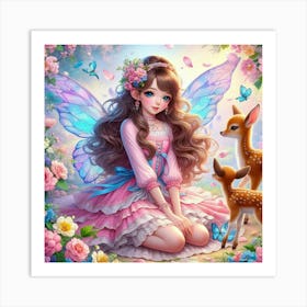 Fairy Girl With Deer 1 Art Print