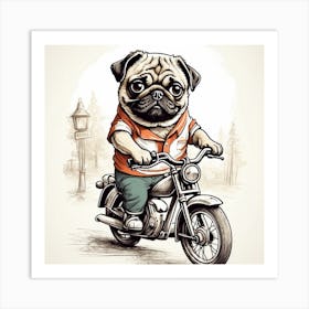 Pug On A Motorcycle Canvas Print Art Print