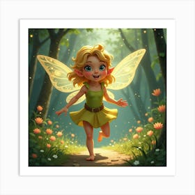 A Playful Sprite With Sparkling Dust, Frolicking Through A Magical Glade 1 Art Print