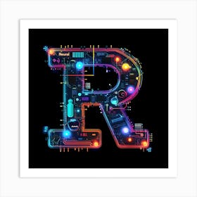 Letter R made of glowing circuits Art Print