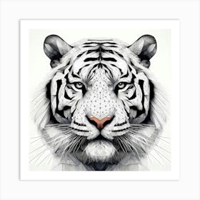 White Tiger Head - Abstract Line Art Illustration 23 Art Print