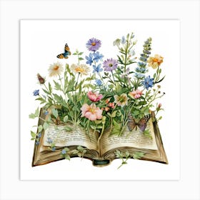 Open Book With Flowers 2 Art Print