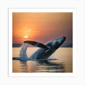 Humpback Whale Breaching At Sunset 6 Art Print