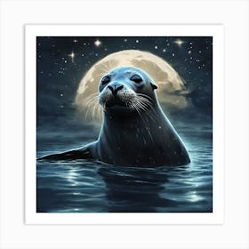 Seal In The Moonlight 1 Art Print