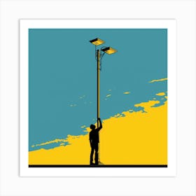 Man Fixing A Street Light Art Print