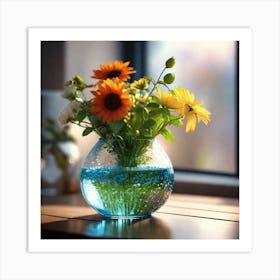 Blue Vase With Flowers 3 Art Print
