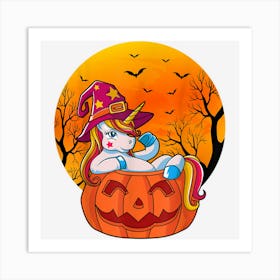 Cute Halloween Witch Girls Women Witchy Unicorn Halloween Art Print