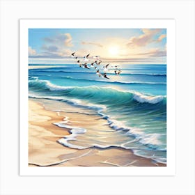 Seagulls On The Beach Art Print