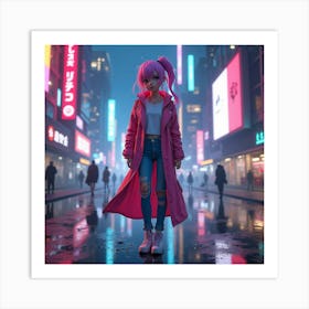 Anime Girl In A City Art Print