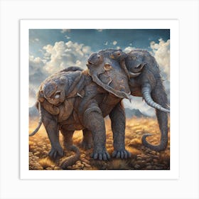 Elephants In The Desert Art Print