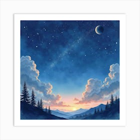 Serene Watercolor Depiction Of A Starry Sky 1 Art Print