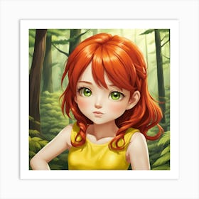 Red haired girl in forest Art Print