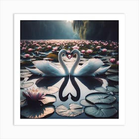 Swans In Water 1 Art Print