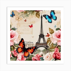 Paris Roses And Butterflies 17 Art Print