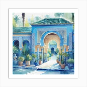 Blue Palace In Morocco Jardin Majorelle Morocco Modern Blue Illustration 5 Art Print Art Print