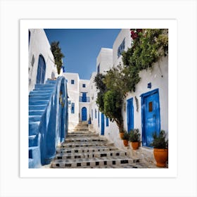 Blue Doors In Tunisia Art Print