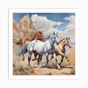 3d Fantasy Line Art Horses Watercolor Trending On Artstation Sharp Focus Studio Photo Intricat 191379778 Art Print