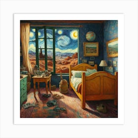 Van Gogh Painted A Bedroom With A View Of Martian Landscapes Art Print