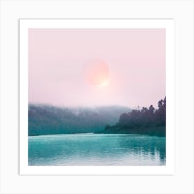 Pink Sky In Turquoise Water Square Art Print