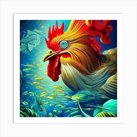 Rooster In The Sea Art Print