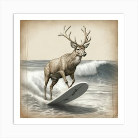 Deer Surfing Art Print