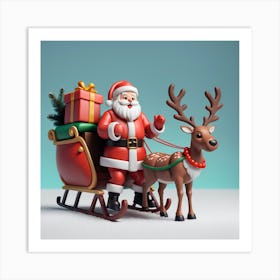 Santa Claus And Reindeer 1 Art Print