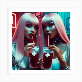 Two Girls Drinking Blood 1 Art Print