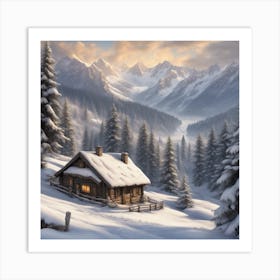 A Panoramic View Of A Snowy Alpine Landscape Art Print