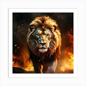 Lion In Flames 1 Art Print