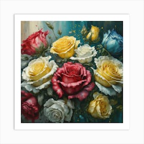 Watercolor design with beautiful roses oil painting abstract 22 Art Print