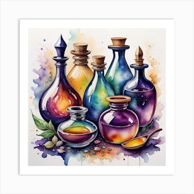 Watercolor Of Bottles 1 Art Print