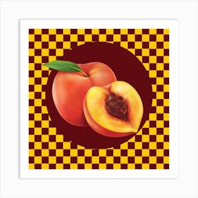 Peach On Checkered Background Art Print