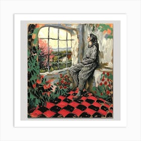 Woman Looking Out Of A Window Art Print