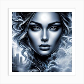 Girl With Smoke Art Print