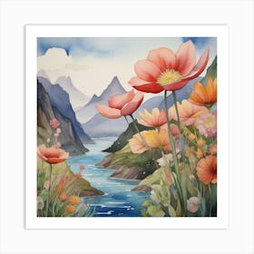 Poppies By The River Art Print