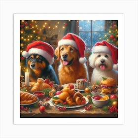 Christmas Dinner With Dogs 1 Art Print