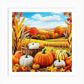 Bright Autumn Palette Incorporating Traditional Holiday Elements Styled In A Modern Art And Design (3) Art Print