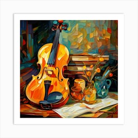 Violin On The Table Art Print