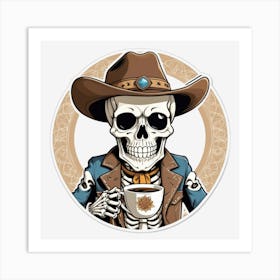 Cartoon Skeleton Drink Coffee 1 Art Print