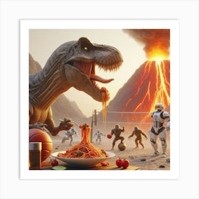 Dinosaurs Eat Spaghetti Art Print