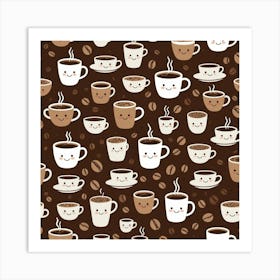 Kawaii Coffee Pattern 1 Art Print